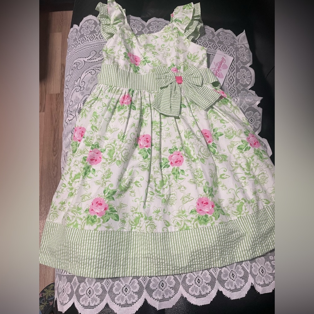 Bonnie Jean Pink and Green Flutter Sleeve sundress
